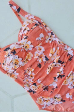 Goddess Of Nature Joanne Floral One Piece Swimsuit - Final Sale -Bikini Confidence NG2976GNO Joanne onepiece swimsuit goddess of nature orange nip tuck swim tummy control womens swimwear flatlay 1