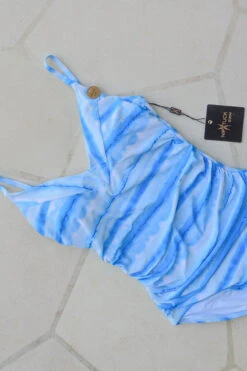 Blue Line Dyed Edith One Piece Swimsuit - Final Sale -Bikini Confidence NN1052LYB Edith onepiece swimsuit line dyed blue nip tuck swim tummy control womens swimwear flatlay 1