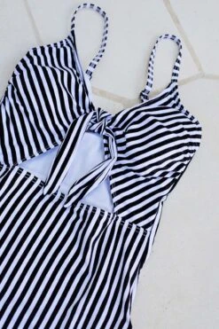 Black Xylophone Stripe Abegail One Piece Swimsuit - Final Sale -Bikini Confidence NN1402XSK Abegail onepiece swimsuit xylophone stripe black nip tuck swim tummy control womens swimwear flatlay 1