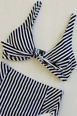 Black Xylophone Stripe Connie High Waist Bikini - Final Sale -Bikini Confidence NN2036XSK Connie bikini swimsuit xylophone stripe black nip tuck swim tummy control womens swimwear flatlay 1