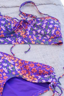 Garden Party Monica Floral Bikini Swimsuit - Final Sale -Bikini Confidence NN2088GPV Monica bikini swimsuit garden party violet nip tuck swim tummy control womens swimwear flatlay 1