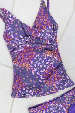 Garden Party Louise Floral Tankini Swimsuit - Final Sale -Bikini Confidence NN2182GPV Louise tankini swimsuit garden party violet nip tuck swim tummy control womens swimwear flatlay 1
