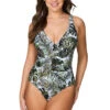 Desert Palm Foil Jean Belted One Piece Swimsuit - Final Sale -Bikini Confidence S21 NN1063DLK JEANBELTED ONEPIECE DESERTPALMLEAF Nip Tuck Swim Tummy Control Powermesh 221073 Bond Eye NipTuck 0276