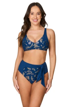 Navy Foil Kashmir Esther High Waist Bikini - Final Sale