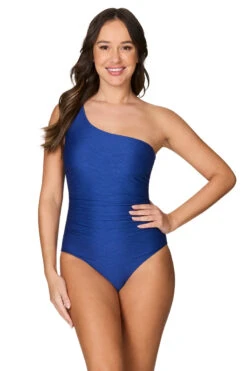 Blue Gamma Texture Rhonda One Shoulder Swimsuit