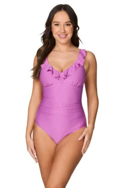 Fuchsia Omega Texture Eva Frill One Piece Swimsuit - Final Sale